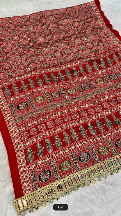 Ajrakh With 500+ Real Mirror & Latakan Saree Vol.01