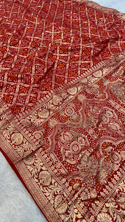 Georgette Bandhej Saree with Real Siroski Work