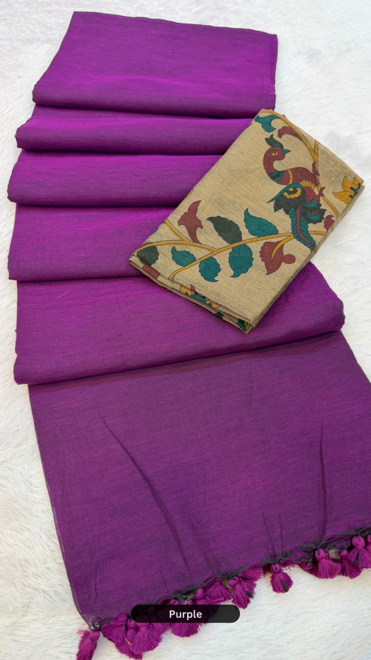 Handloom Plain - Kalamkari Blouse Saree