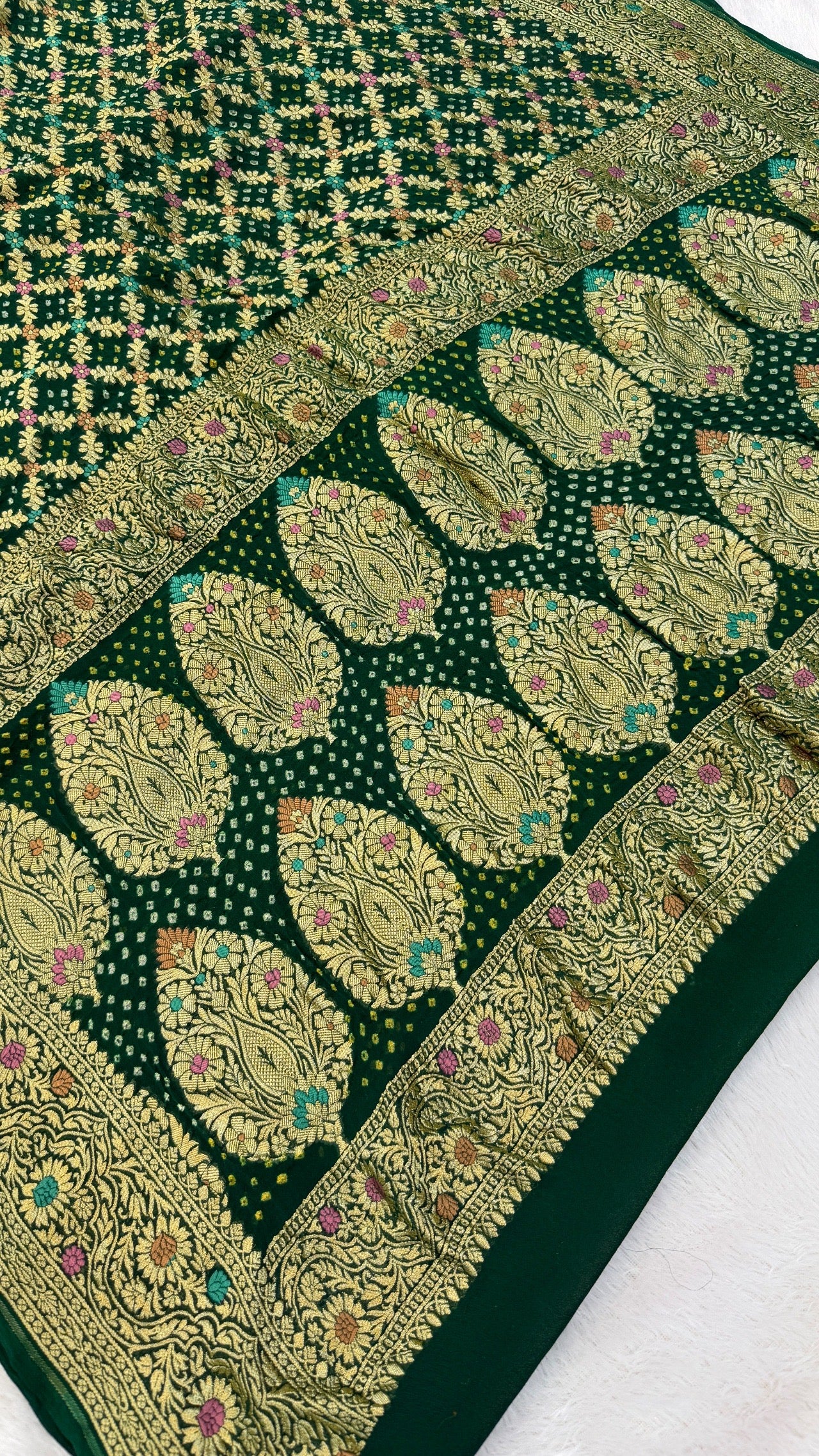 Exclusive Handwoven Original Neemzari Bandhani Saree (D)