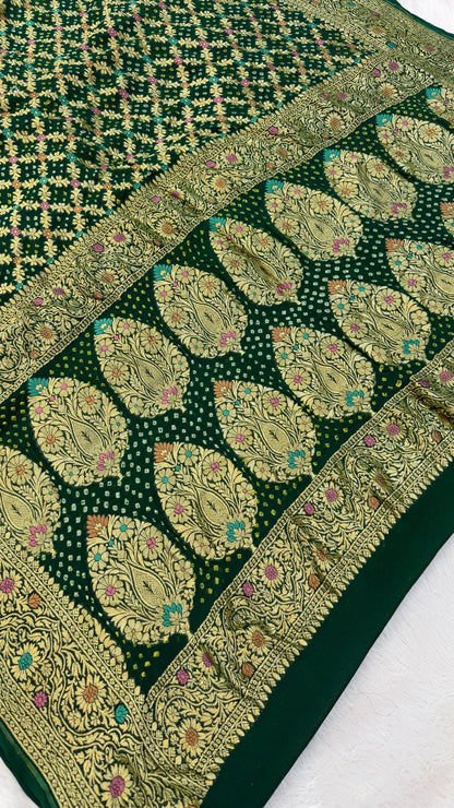 Exclusive Handwoven Original Neemzari Bandhani Saree (D)