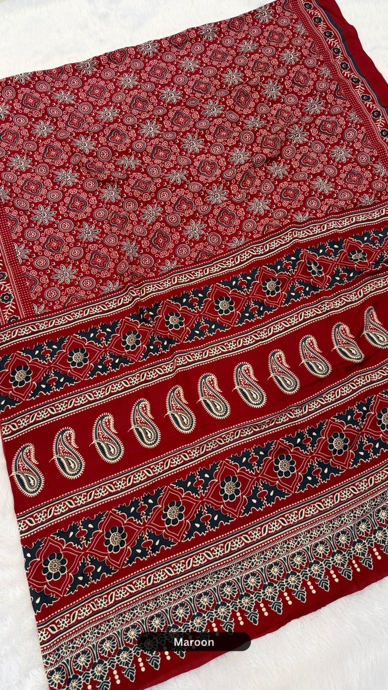 Rang-e-Ajrakh Crap Silk Saree