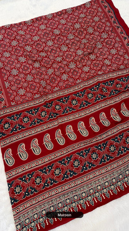 Rang-e-Ajrakh Crap Silk Saree