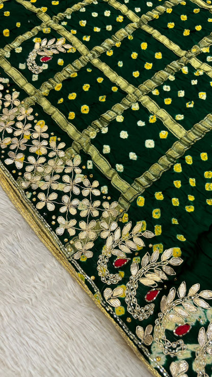 Pure Gaji Silk, Gottapati Handwork Gharchola Saree : Green