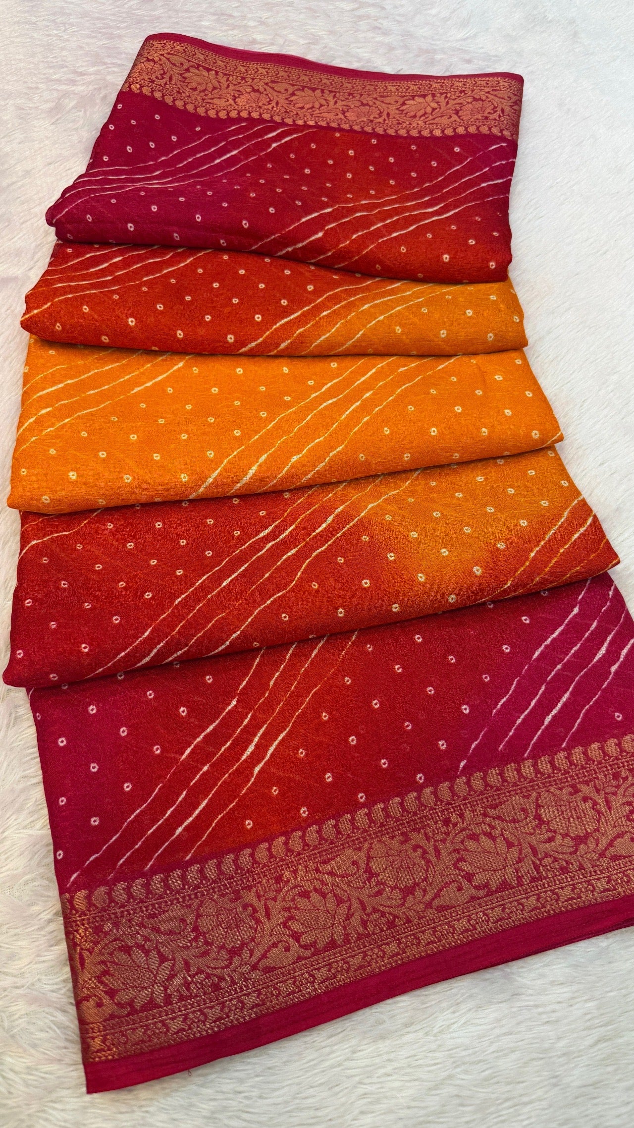 Chiffon Multi Lehariya Saree - Festive Special