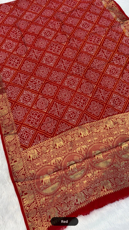 Royal Banarasi Gharchola Bandhani Saree (Gajratan)