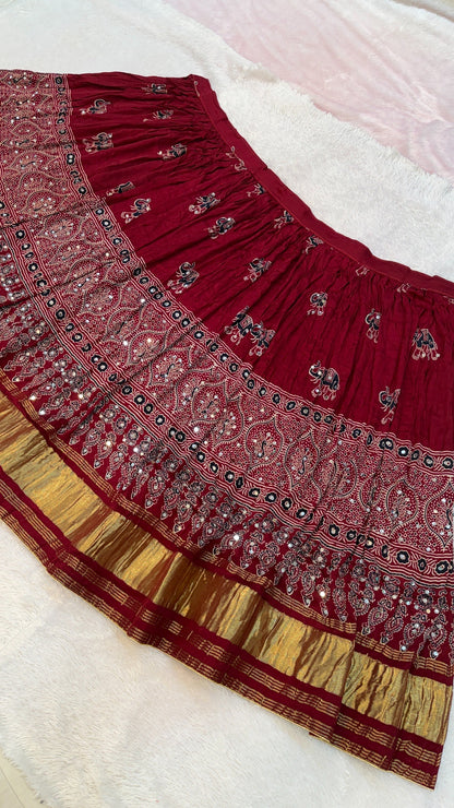 Royal Ajrakh Mirror Work Lehenga Choli Set