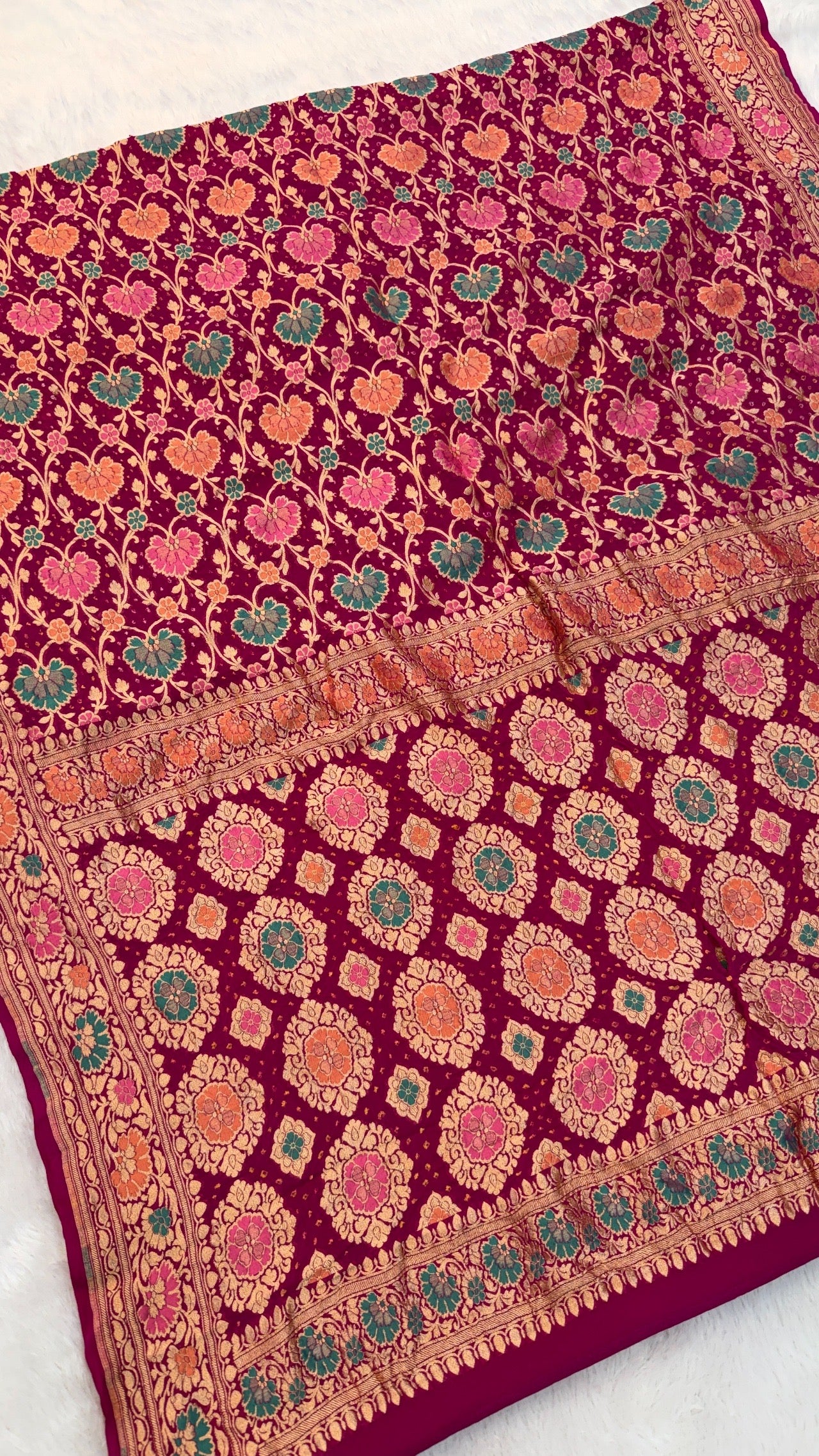 Exclusive Handwoven Original Neemzari Bandhani Saree (C)