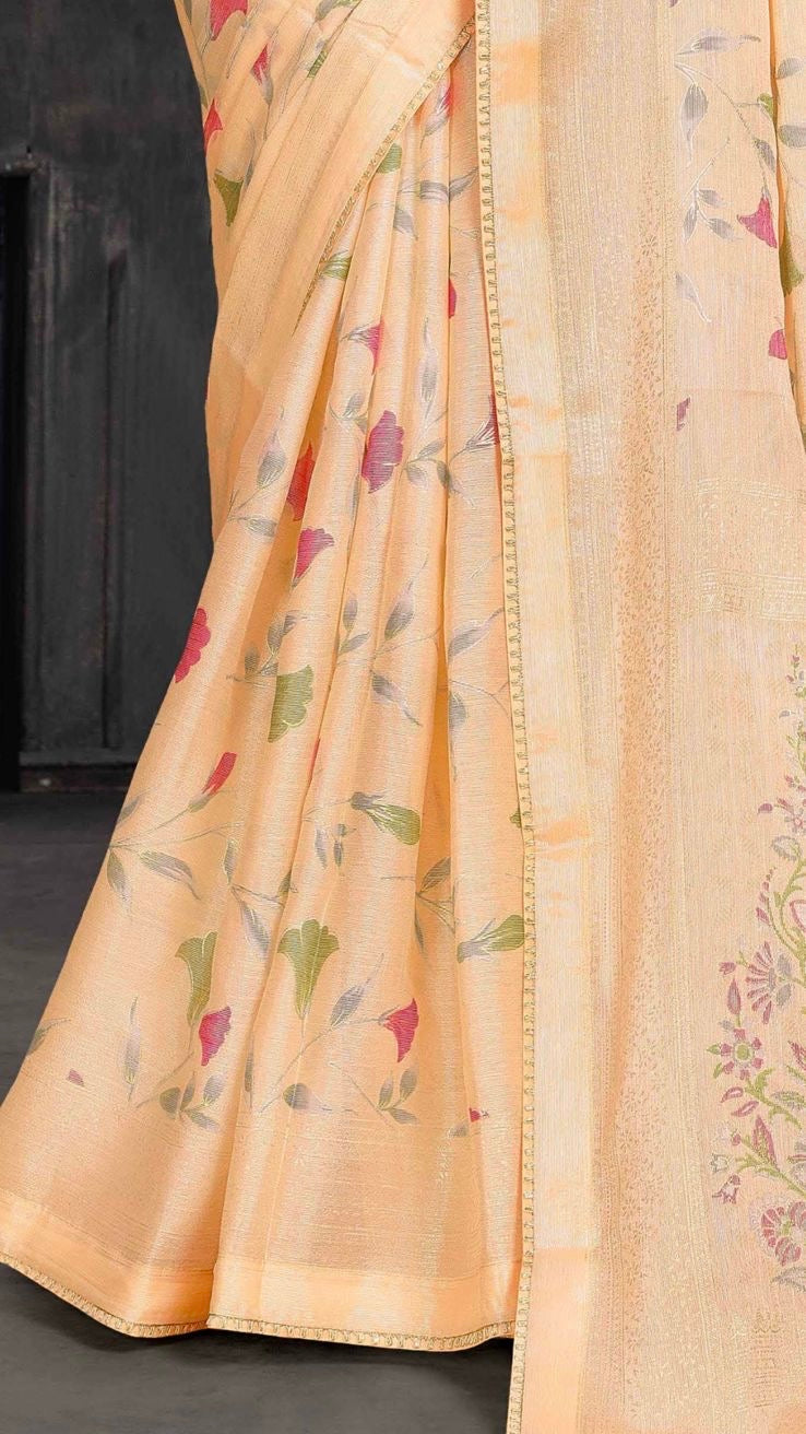 Premium Brasso Saree (Peach)