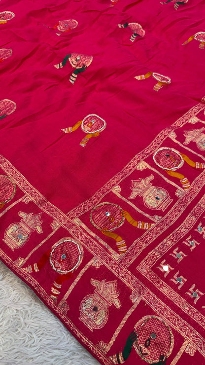 Real Handwork Karva Chauth Saree - Pink