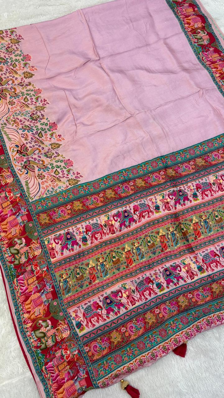 Pure Hand Weaving Kalamkari Saree (Blush Gala)