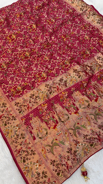 Minakari Handwork Saree, Georgette Bandhani (Jungalo)