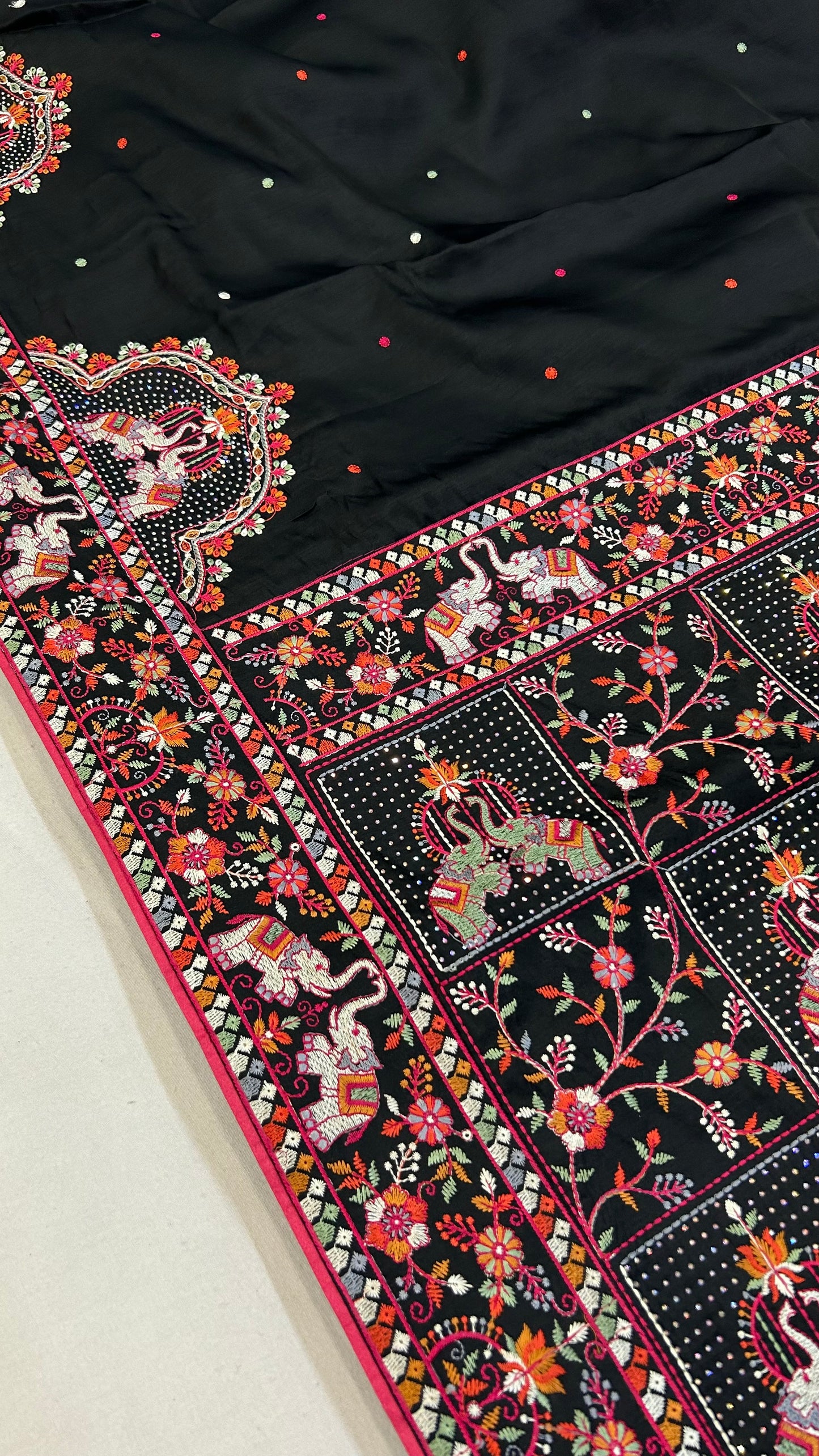 Kutchi Embroidery Black Saree
