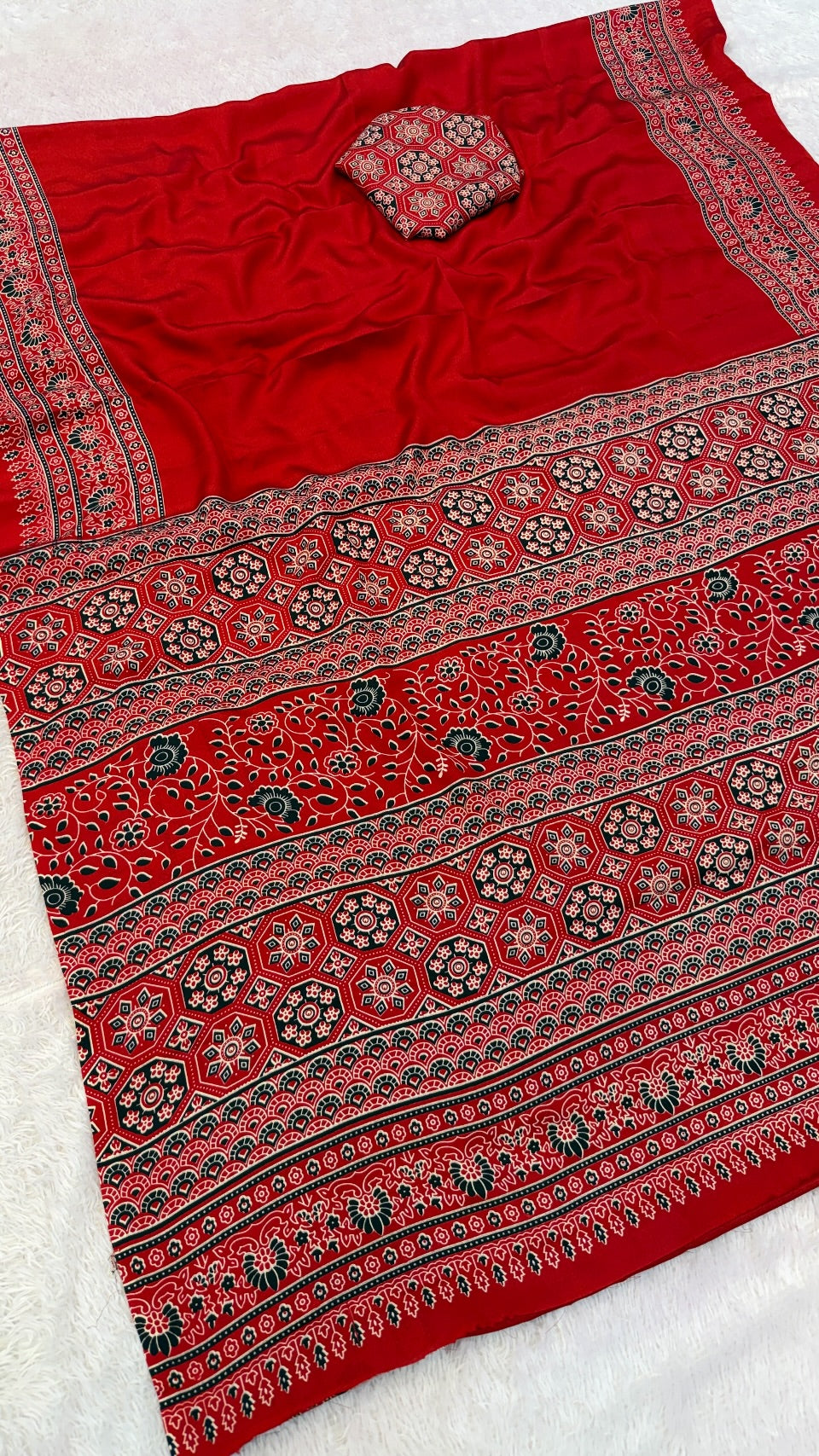 Plain Ajrakh Kalamkari Saree Vol.2