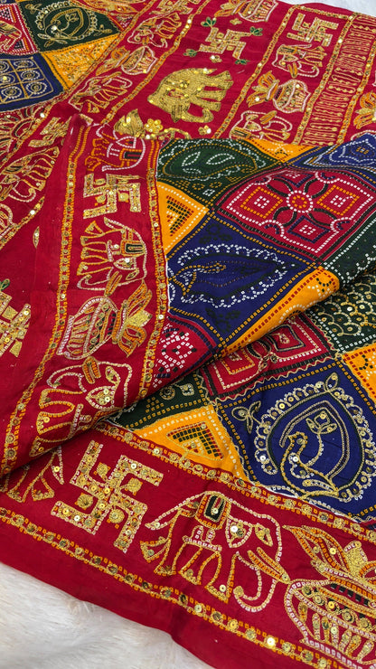 SvarṇaVastra :- Vintage Sequence Work Saree (Red)