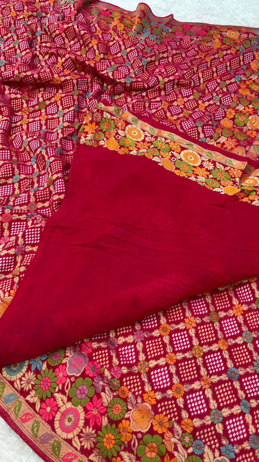 Original Minakari Bandhej Weaving Saree (Rani Color)