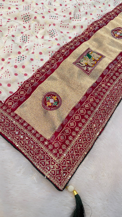 Wedding Special Rajwadi Bandhani Saree (Trending Color)