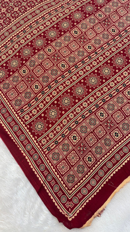 Vintage Ajrakh Bandhej Saree (Rayon Silk)