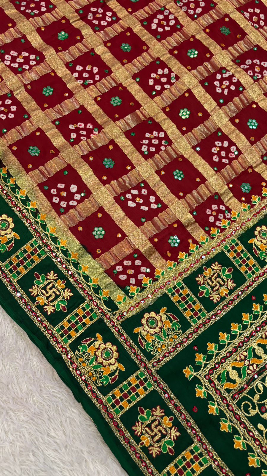 Traditional Gharchola Saree (799 Green Maroon)