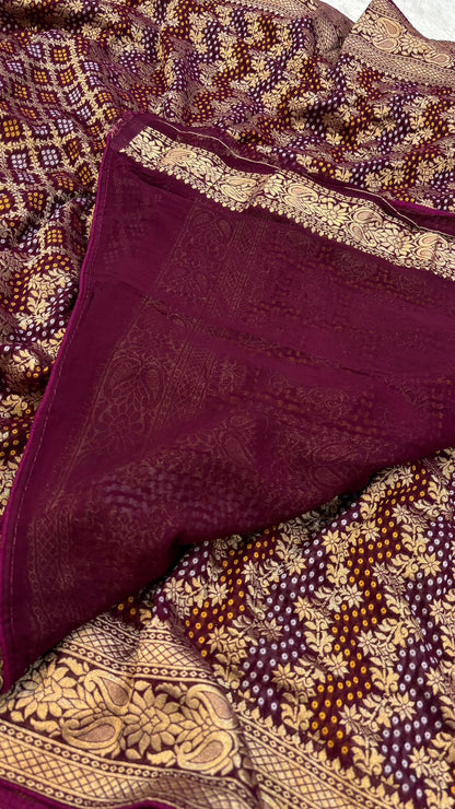 Traditional Georgette Banarasi Bandhej Saree (Wine)