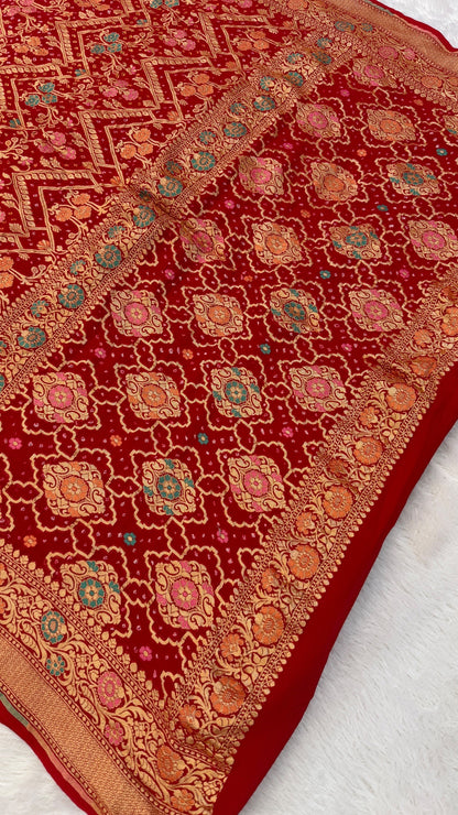 Exclusive Handwoven Original Neemzari Bandhani Saree (A)