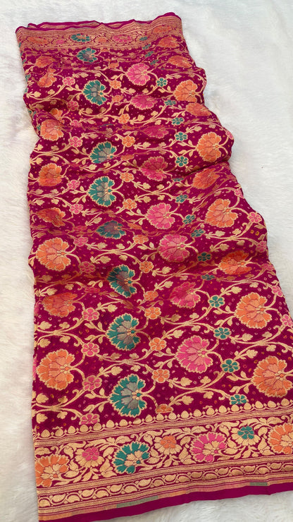 Exclusive Handwoven Original Neemzari Bandhani Saree (C)