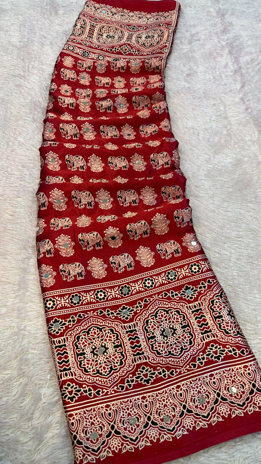 Ajrakh Airawat With 500+ Real Mirror Saree