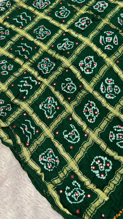 Pure Gaji Silk Abbhli Work Gharchola (Green)