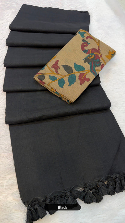 Handloom Plain - Kalamkari Blouse Saree