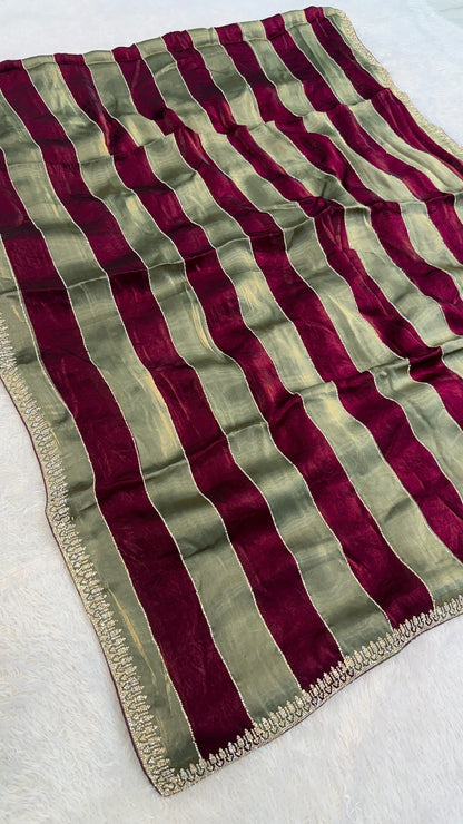Luxurious Dual Shade Cocktail Saree (Royal Wine & Olive)