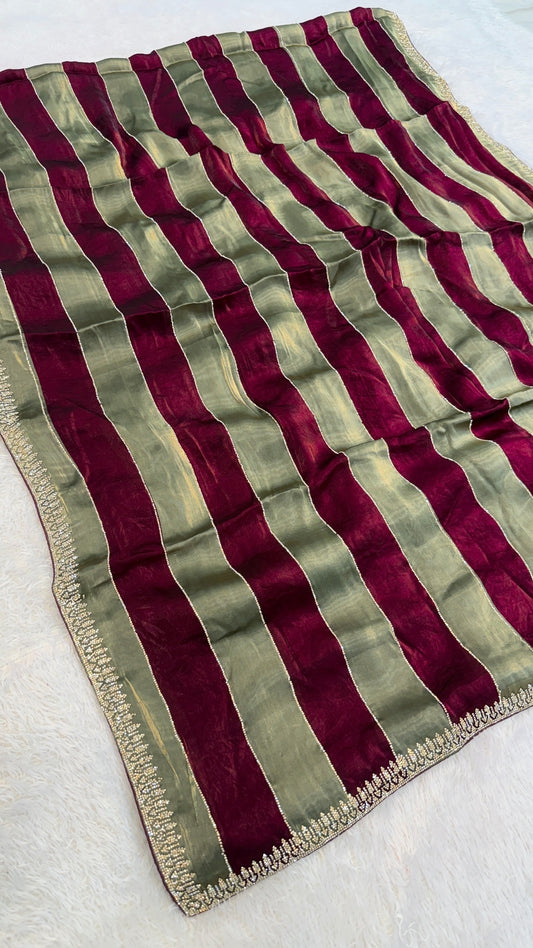 Luxurious Dual Shade Cocktail Saree (Royal Wine & Olive)