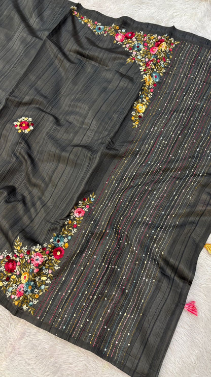 Hand Boutique French Knot Unn Work Saree (Vol.10)