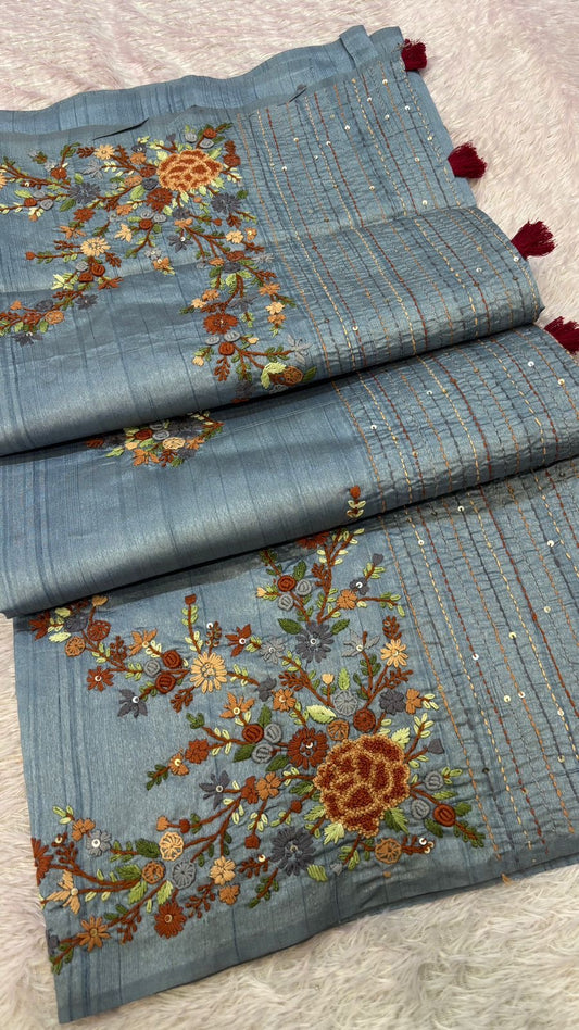 Hand Boutique French Knot Unn Work Saree (Vol.17)