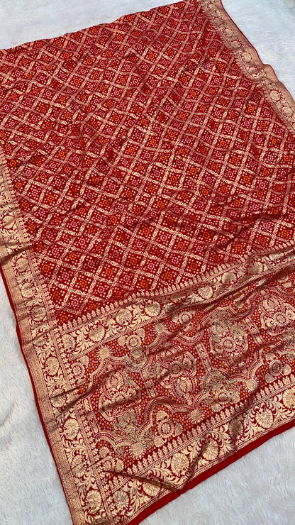 Georgette Bandhej Saree with Real Siroski Work