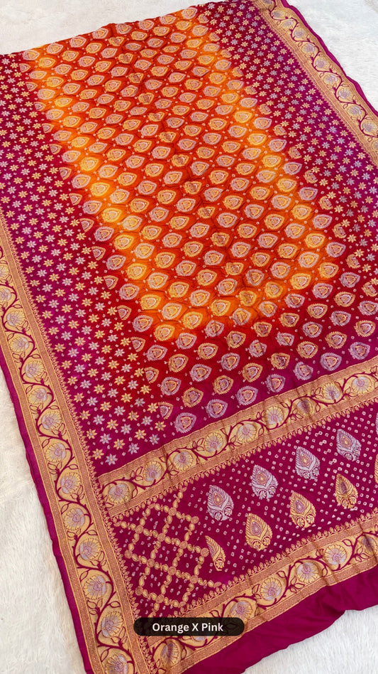 Heeramandi Hand Bandhej Saree (Gold-Silver Weaving)