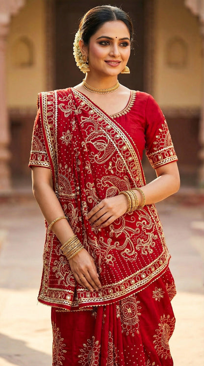 Royal Gottapatti Silk Bandhej Saree (RED-VS)