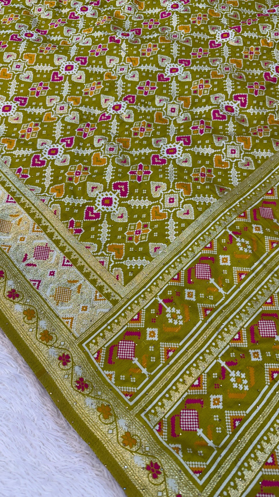 Patola Saree With Siroski Work - Trending Lime