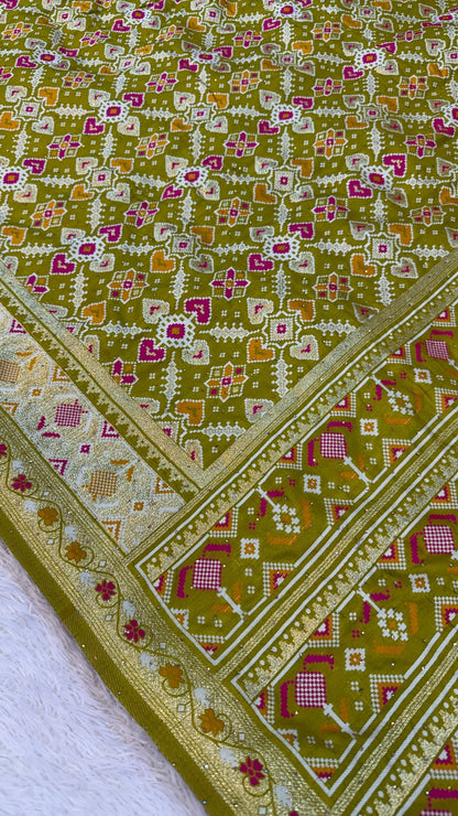 Patola Saree With Siroski Work - Trending Lime