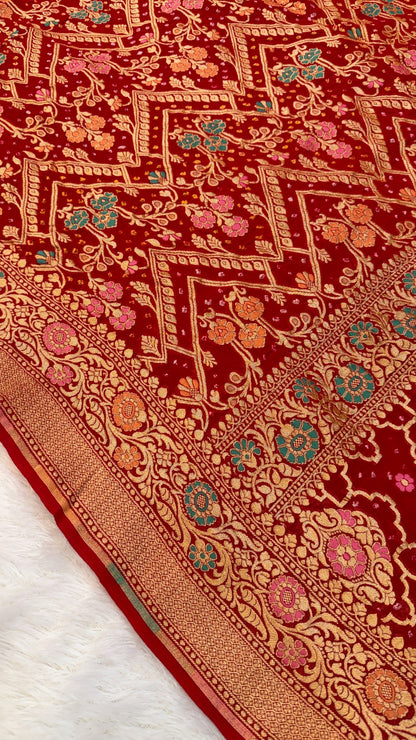 Exclusive Handwoven Original Neemzari Bandhani Saree (A)