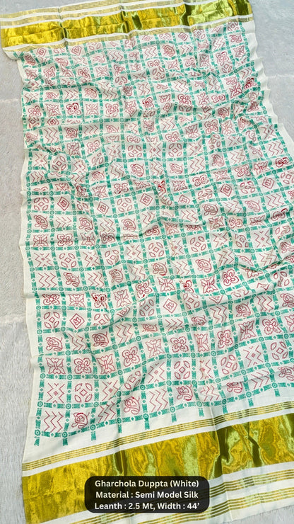 Traditional Bandhej Gharchola Duppta with Lagadi Patta