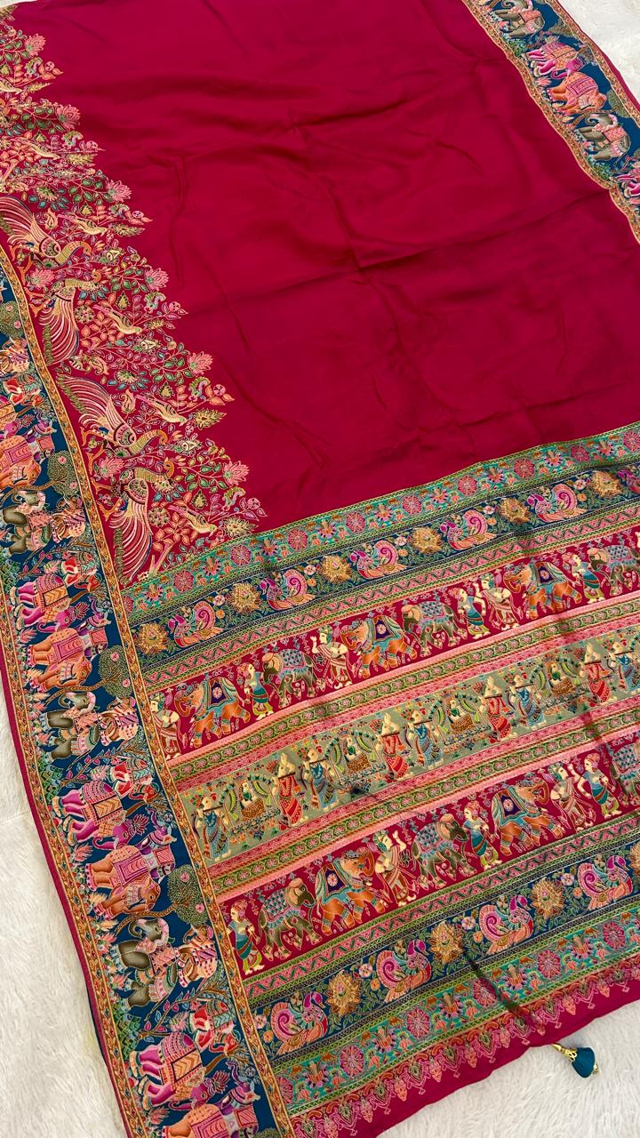 Pure Hand Weaving Kalamkari Saree (Rani Gala)