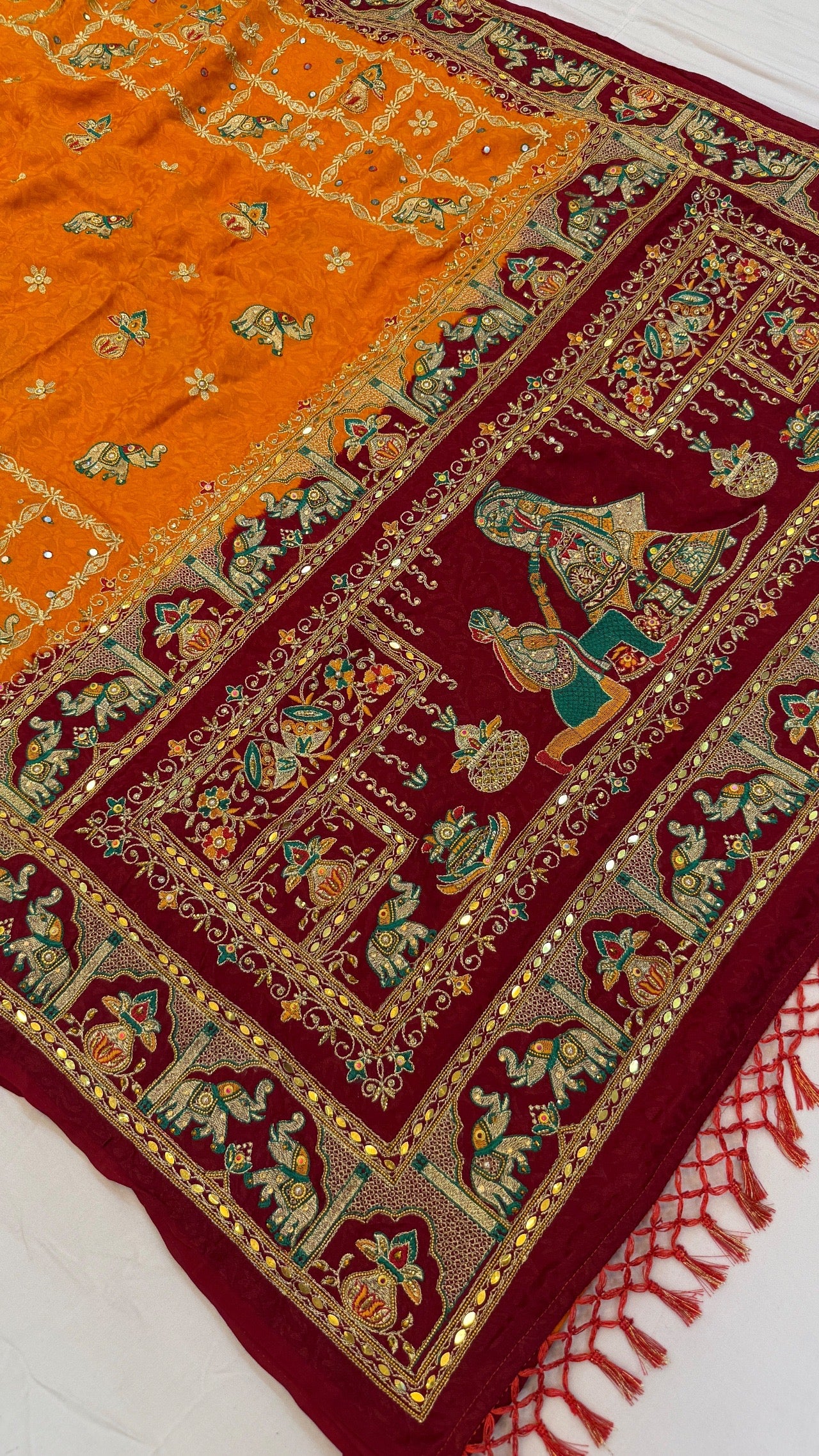 Kutchi Gharchola Saree (Gold x Maroon)