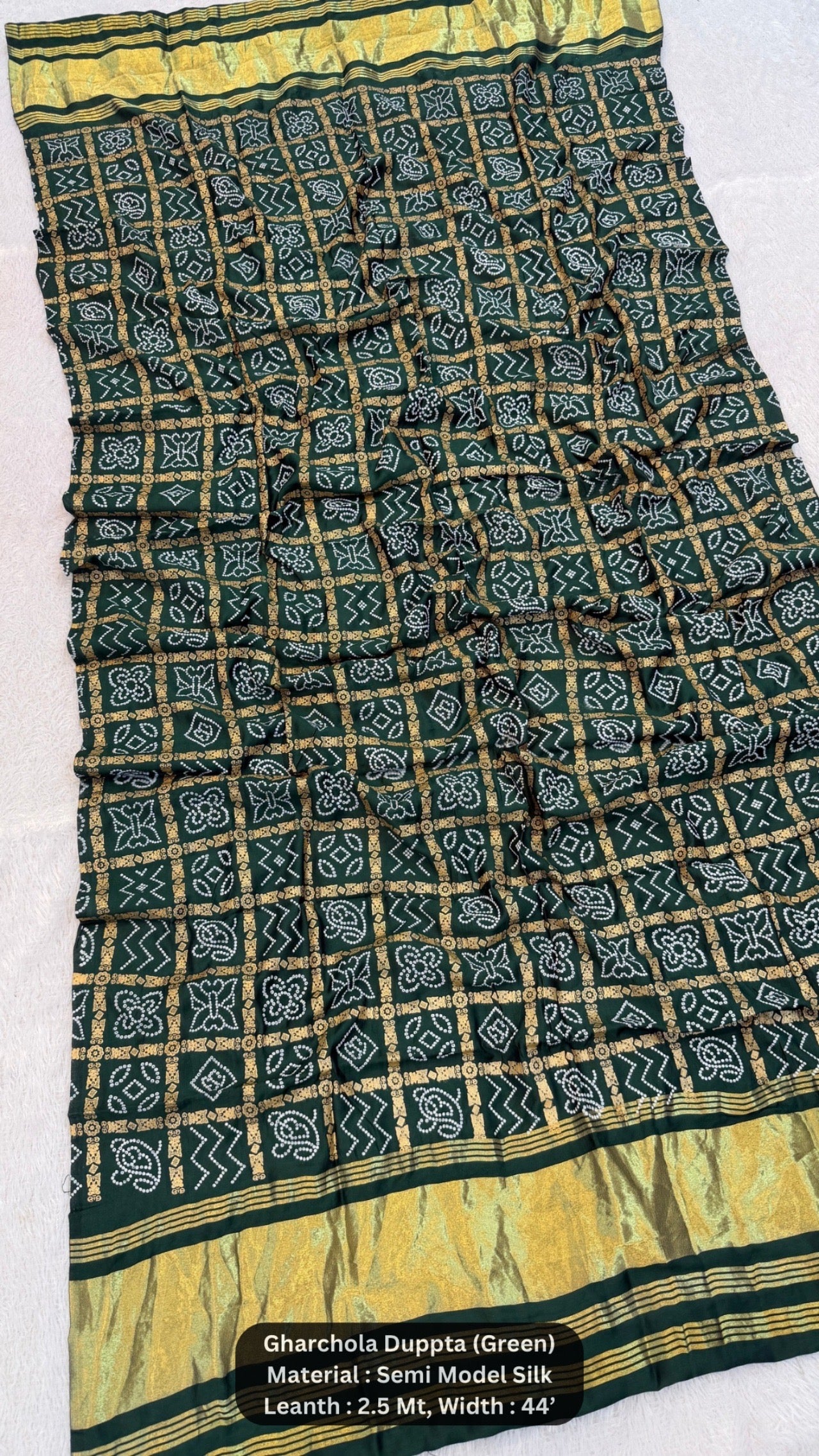 Traditional Bandhej Gharchola Duppta with Lagadi Patta