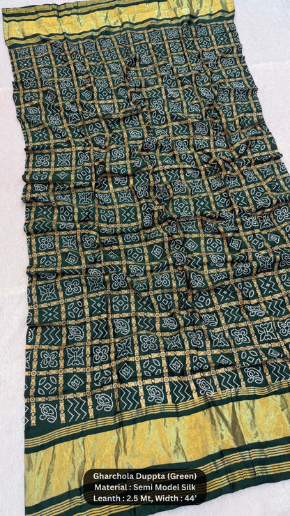 Traditional Bandhej Gharchola Duppta with Lagadi Patta