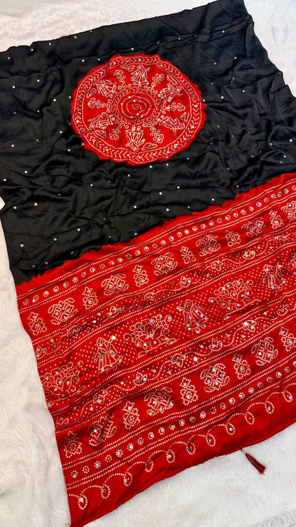 Kasumbo Ajrakh 500+ Real Mirror Saree (Black)
