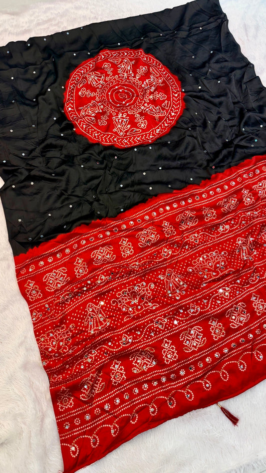 Kasumbo Ajrakh 500+ Real Mirror Saree (Black)