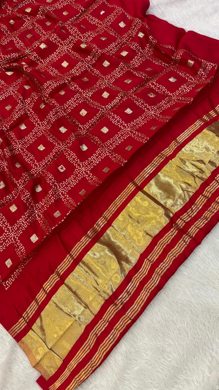 Sequence Work Duppta with Lagadi Patta (Red)