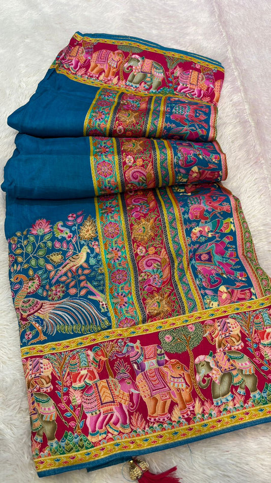 Pure Hand Weaving Kalamkari Saree (Rama Gala)