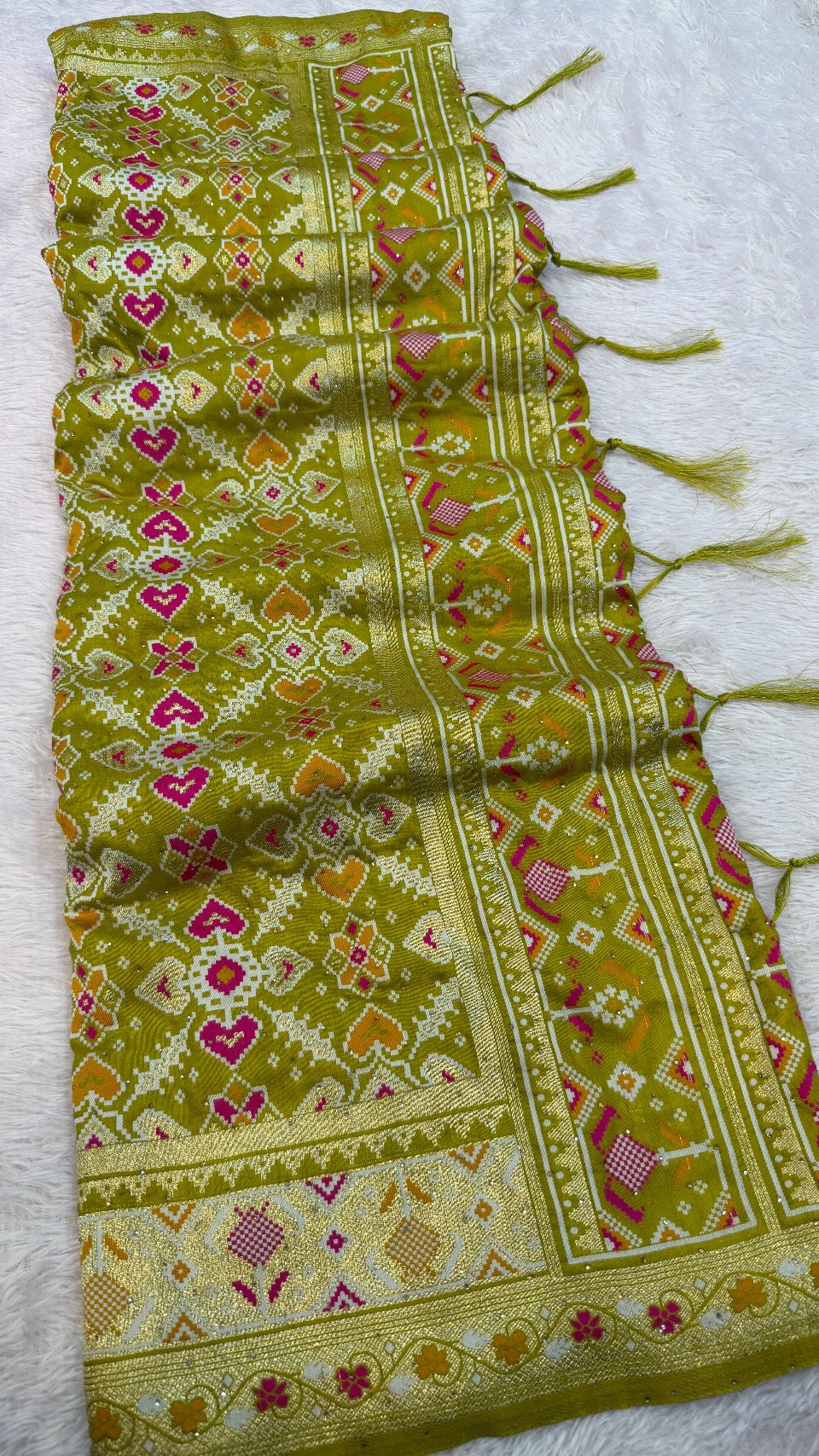 Patola Saree With Siroski Work - Trending Lime