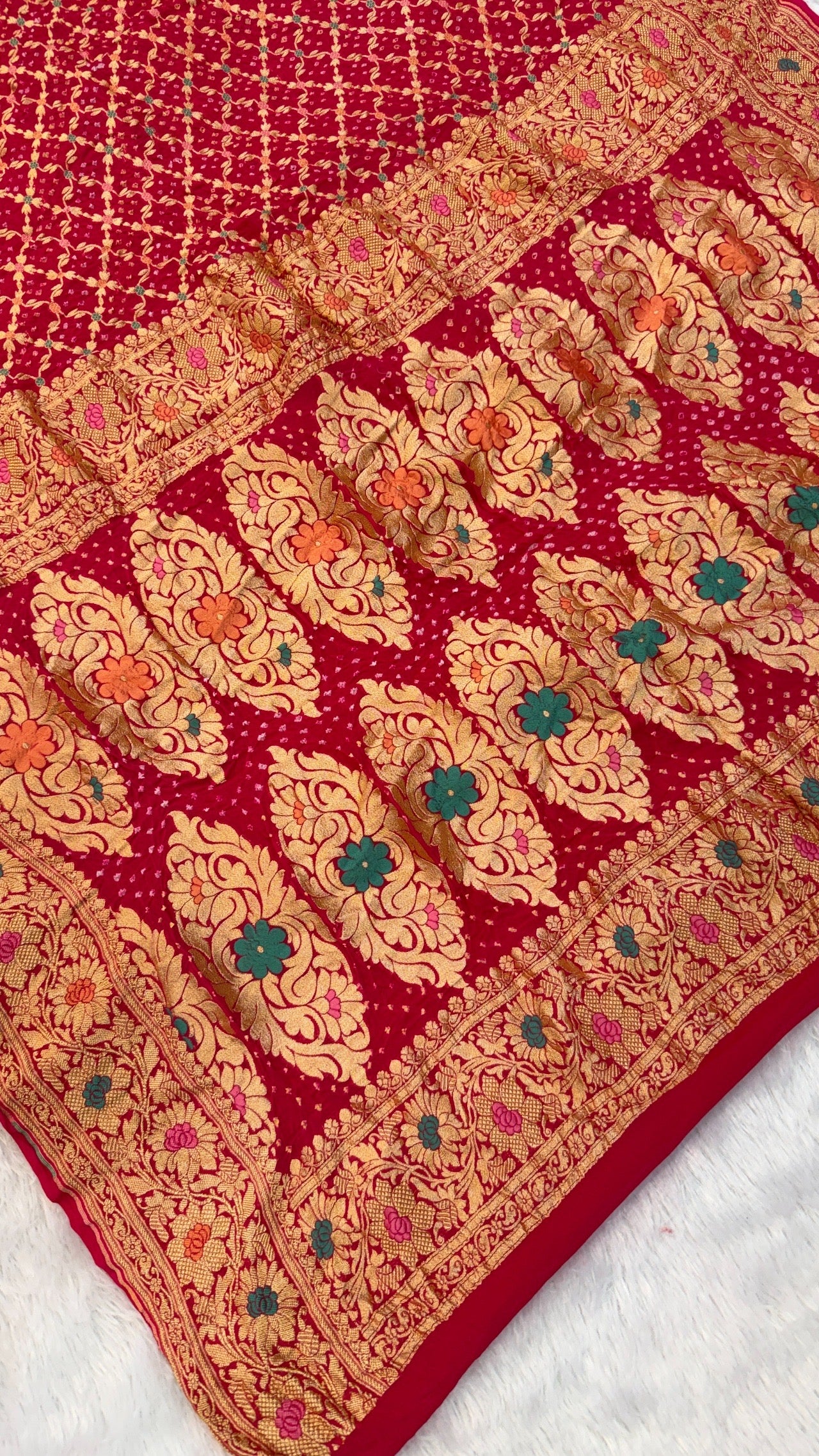 Exclusive Handwoven Original Neemzari Bandhani Saree (E)